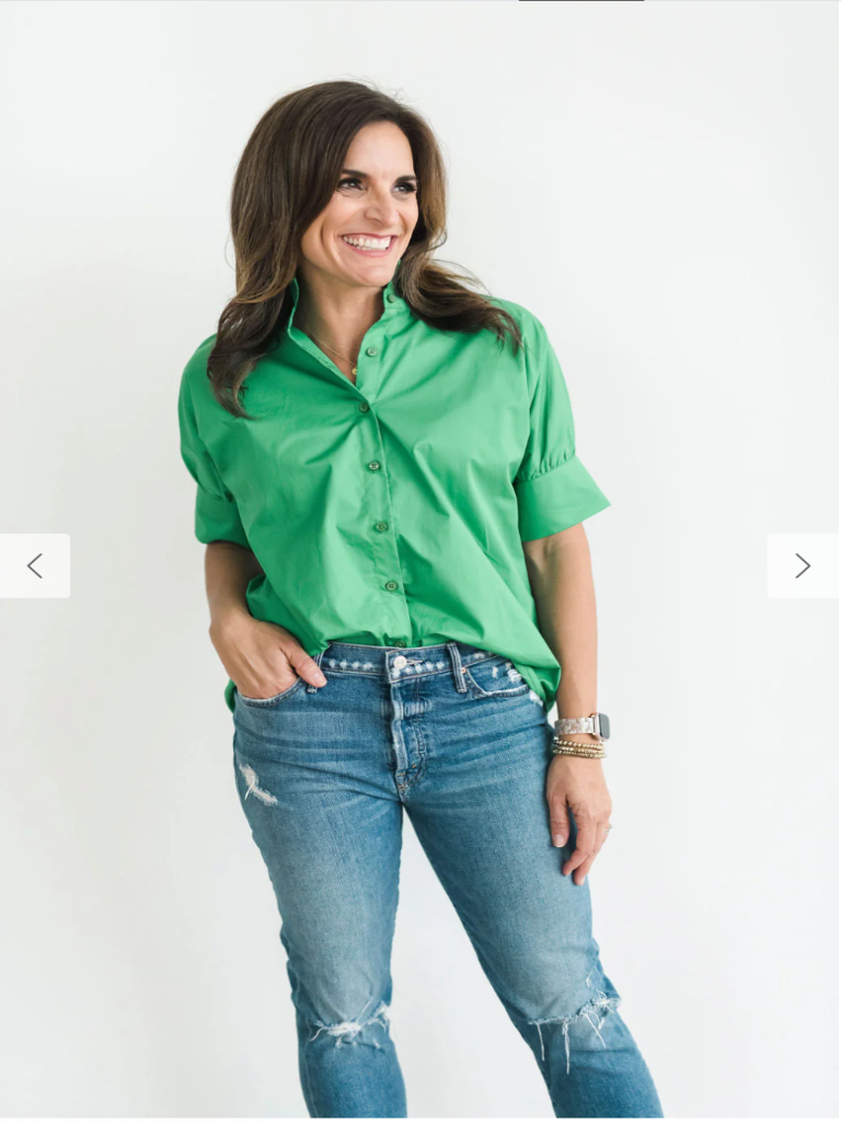 Ruffle Shirt Short Sleeve Green