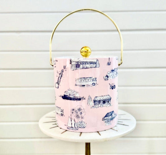 Door County Toile Ice Bucket Pink & Navy