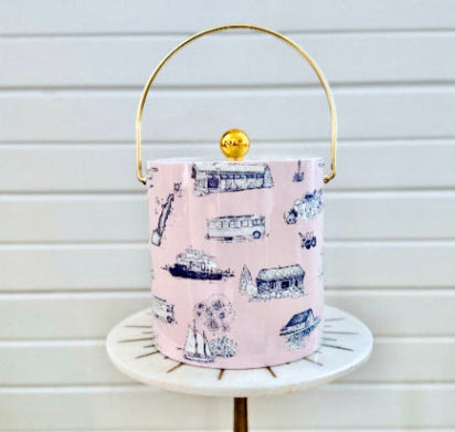 Door County Toile Ice Bucket Pink & Navy