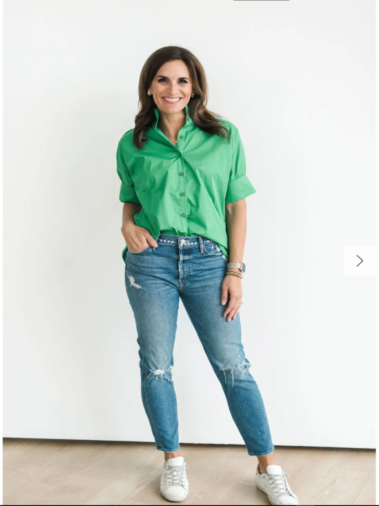 Ruffle Shirt Short Sleeve Green