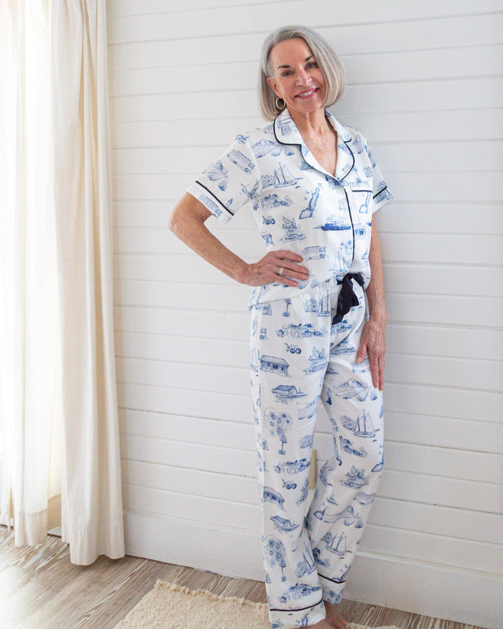 Door County Toile White & Navy Pajama Set Pants