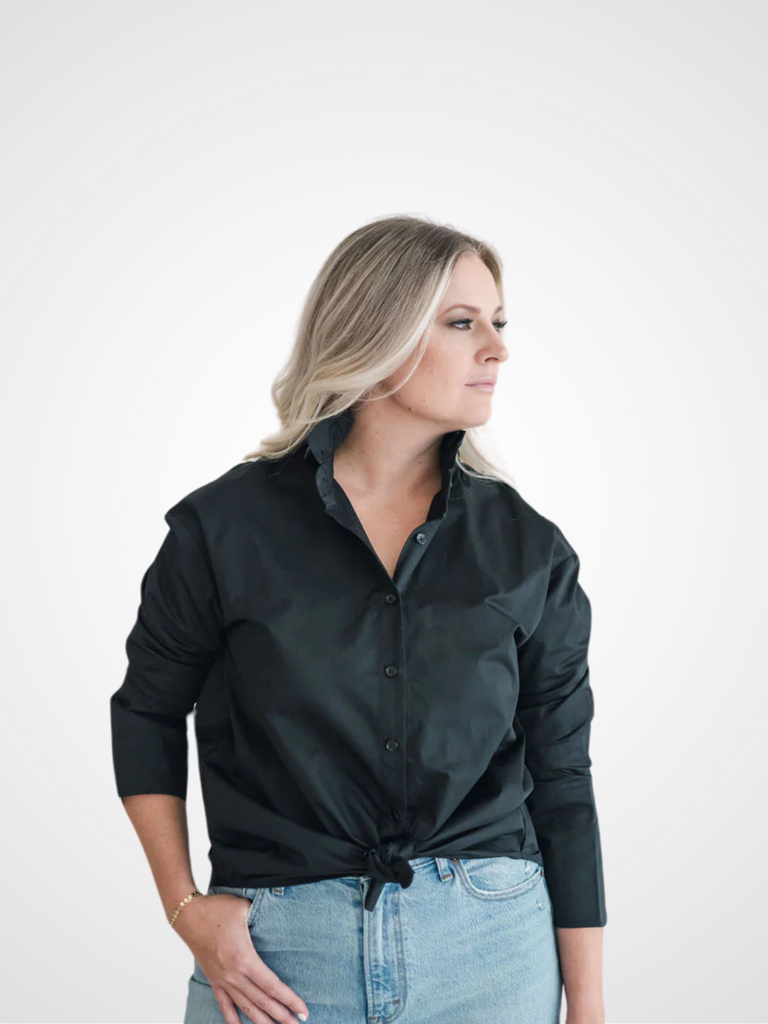 Ruffle Shirt Long Sleeve Black