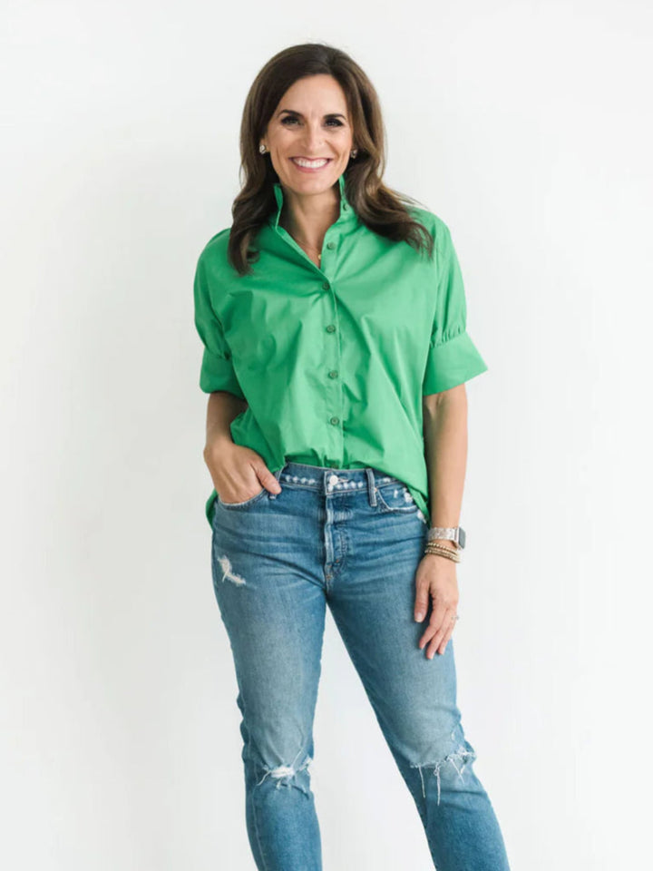 Ruffle Shirt Short Sleeve Green