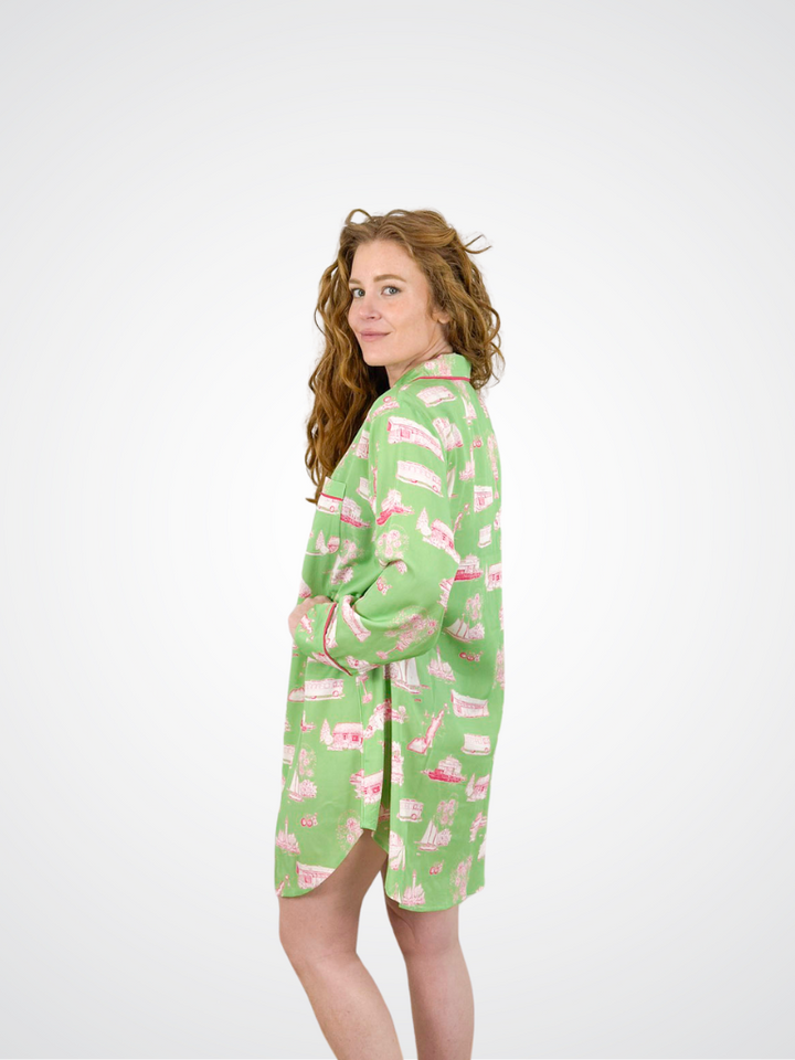 Door County Toile Green & Pink Sleep Shirt