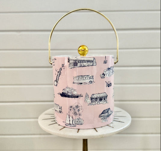 Door County Toile Ice Bucket Pink & Navy